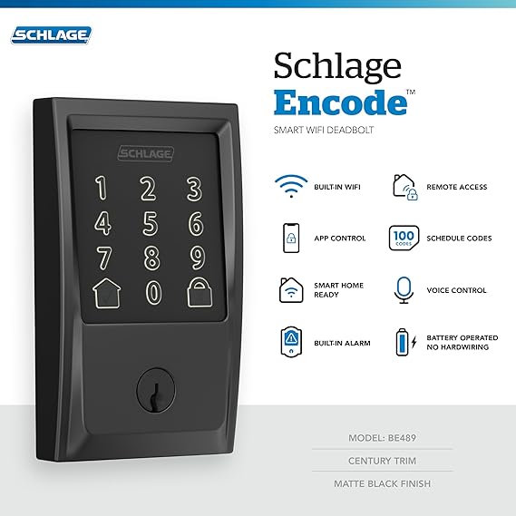 Schlage Encode Century Smart Deadbolt on a modern door